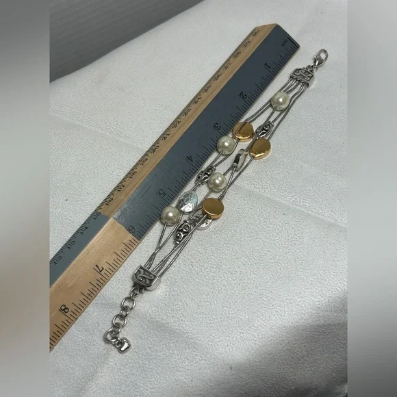 Brighton Mediterranean Bracelet Mixed Metals Hammered Two-tone Disks 8" - Picture 6 of 7